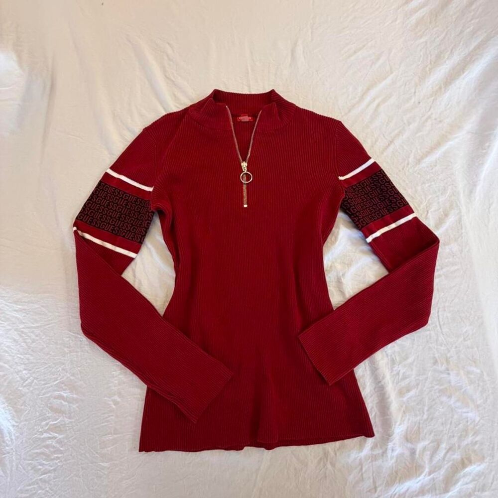 Guess Men's Red and Burgundy Jumper